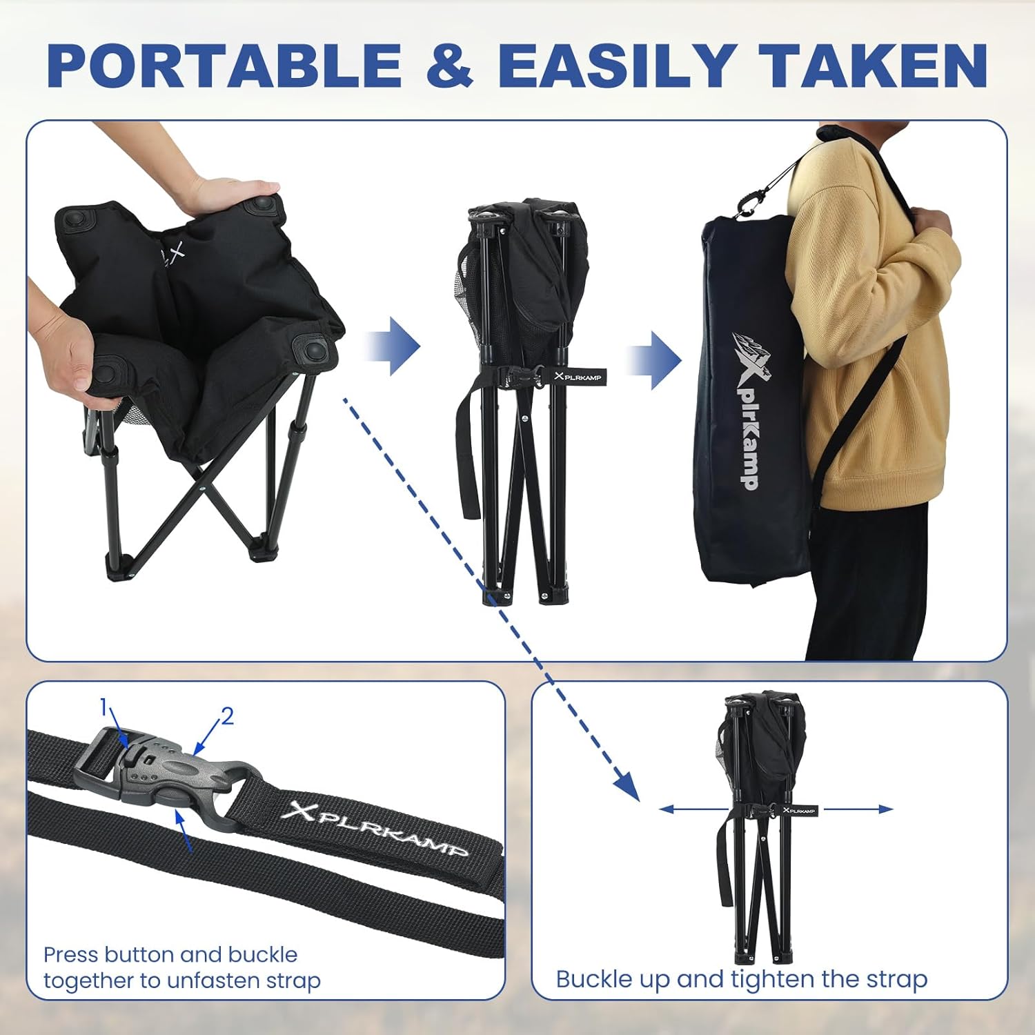 Padded Camping Stool, 18 Inch Oversized Folding Camping Foot Rest, 500lb Outdoor Camp Chair Footstool, Portable Camping Ottoman w/Storage Net, Carry Bag, for Camping Gardening (1, Black)