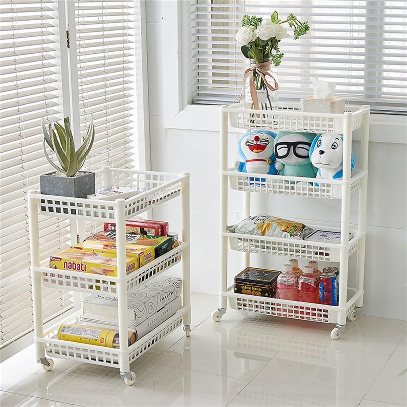 Estantes Carro de almacenamiento Estante de almacenamiento de baño de cocina de 4 capas con ruedas Carro extraíble Carro utilitario rodante Estante de plástico Estante de pie Carro de almacenamie