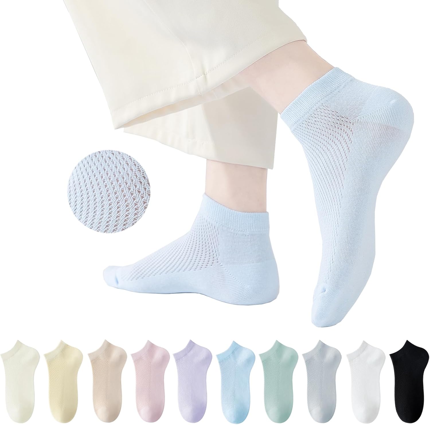 Women’s Breathable Cotton Mesh Ankle Socks – 10 Pairs, Lightweight and Comfortable for Spring and Summer Women’s Breathable Cotton Mesh Ankle Socks – 10 Pairs, Lightweight and Comfortable for Spring and Summer