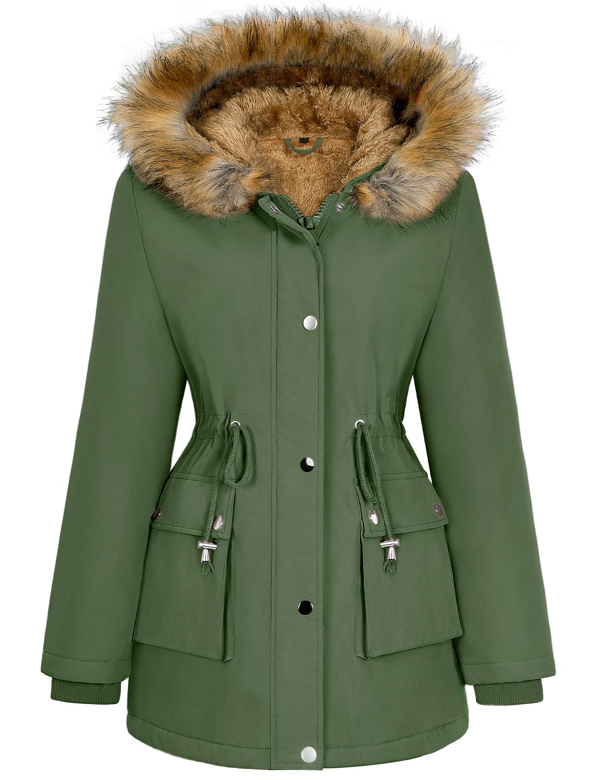 Xnova Abrigos Parka Mujer Invierno de Forro Polar Chaquetas Impermeable Largo Chaquetones Termica de Cremallera con Capucha de Pelo Sintetico Cazadora Cálido Gruesa
