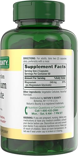 Miniatura 8 de Nature's Bounty Glicinato de magnesio de alta absorción de 240 mg para apoyar la relajación muscular y la salud ósea, cardíaca y nerviosa, sin OMG,