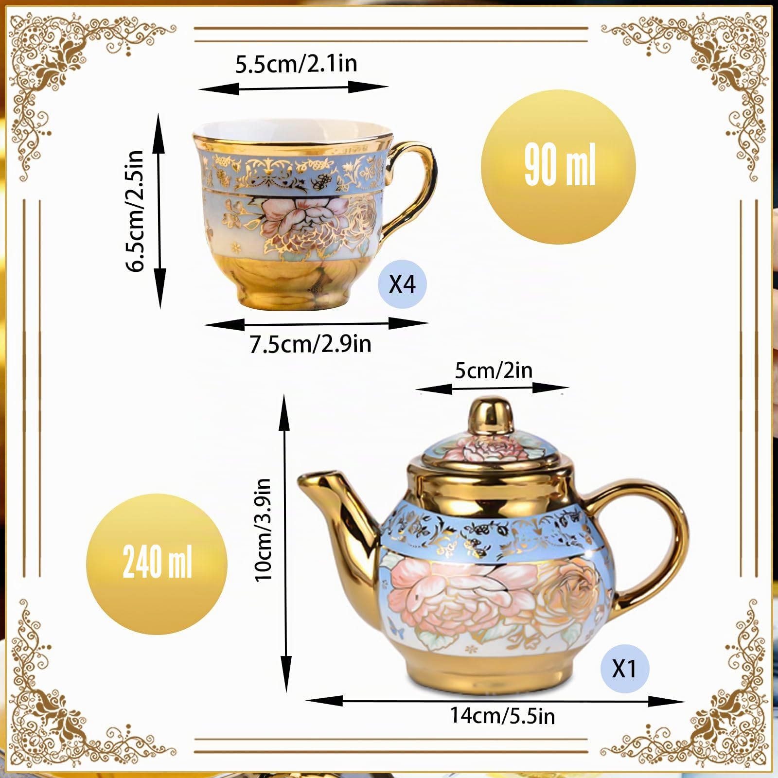 Set da Tè in Ceramica in Stile Europeo, Comprendente 1 Teiera, 4 Tazze da Tè, Set da Tè in Stile Europeo Unico per Gli Amanti Del Tè E Le Famiglie (Stile 2)