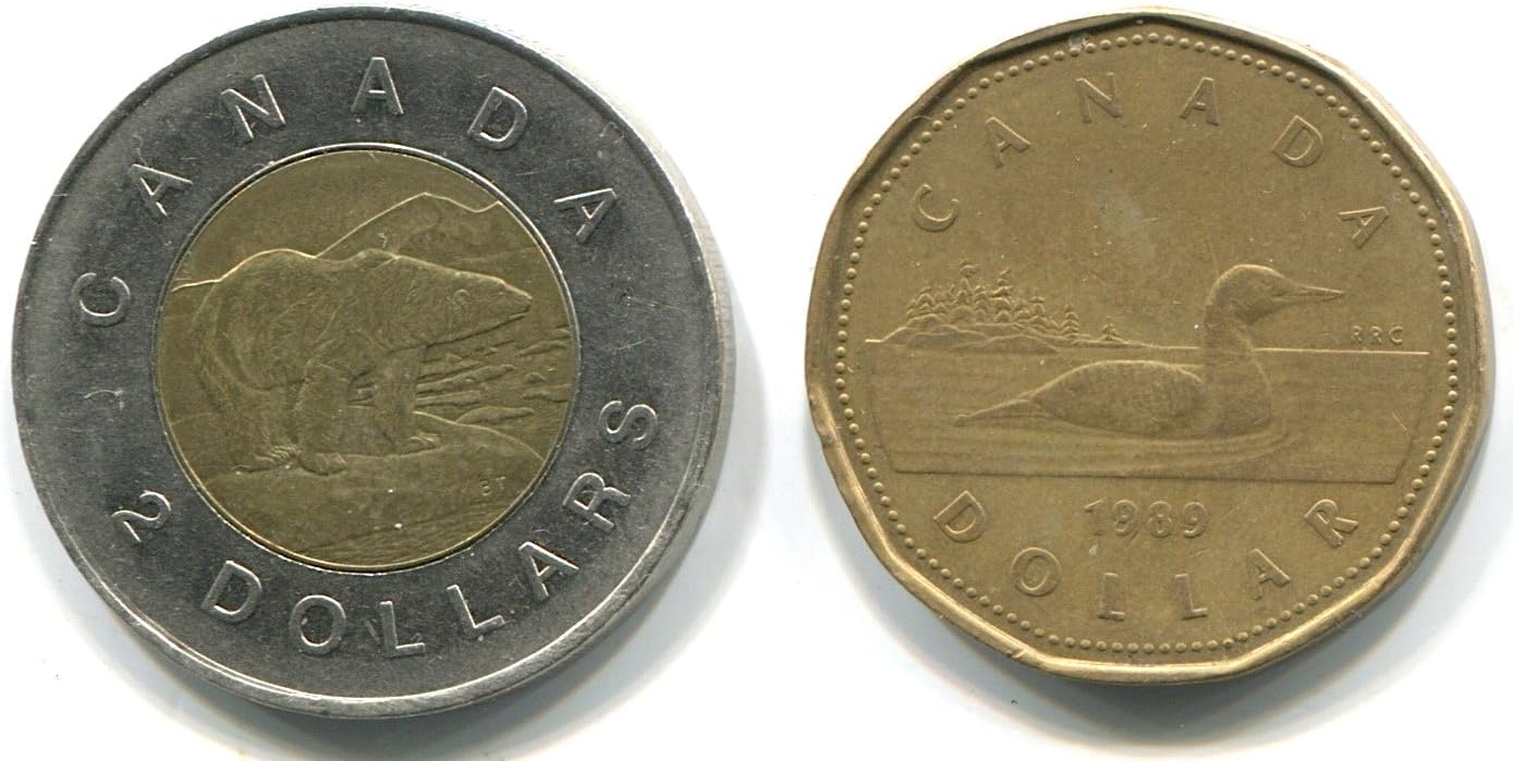 Real Canadian $1.00 & $2.00 Dollar Looney, Tooney Coins, Loonie & Toonie Money Set