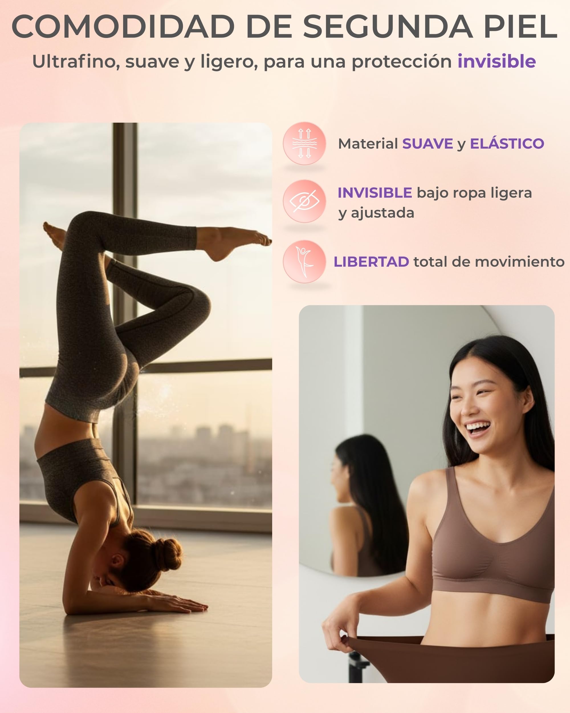 Bragas Menstruales Mujer Sin Costuras Flujo Abundante | Braguita Menstrual Invisible Segunda Piel | 4 Capas Muy Absorbentes & Bordes Reforzados Anti-Fugas | Lavables, Reutilizables, OEKO-TEX (Pack 3)