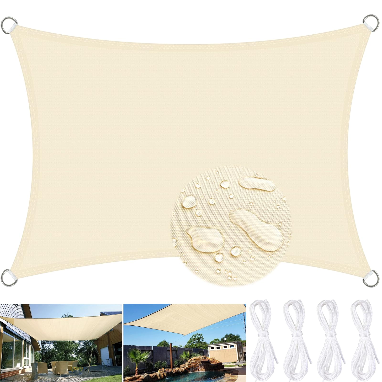 Vela Ombreggiante Impermeabile 2x3M Protezione UV 95% per Terrazza Giardino