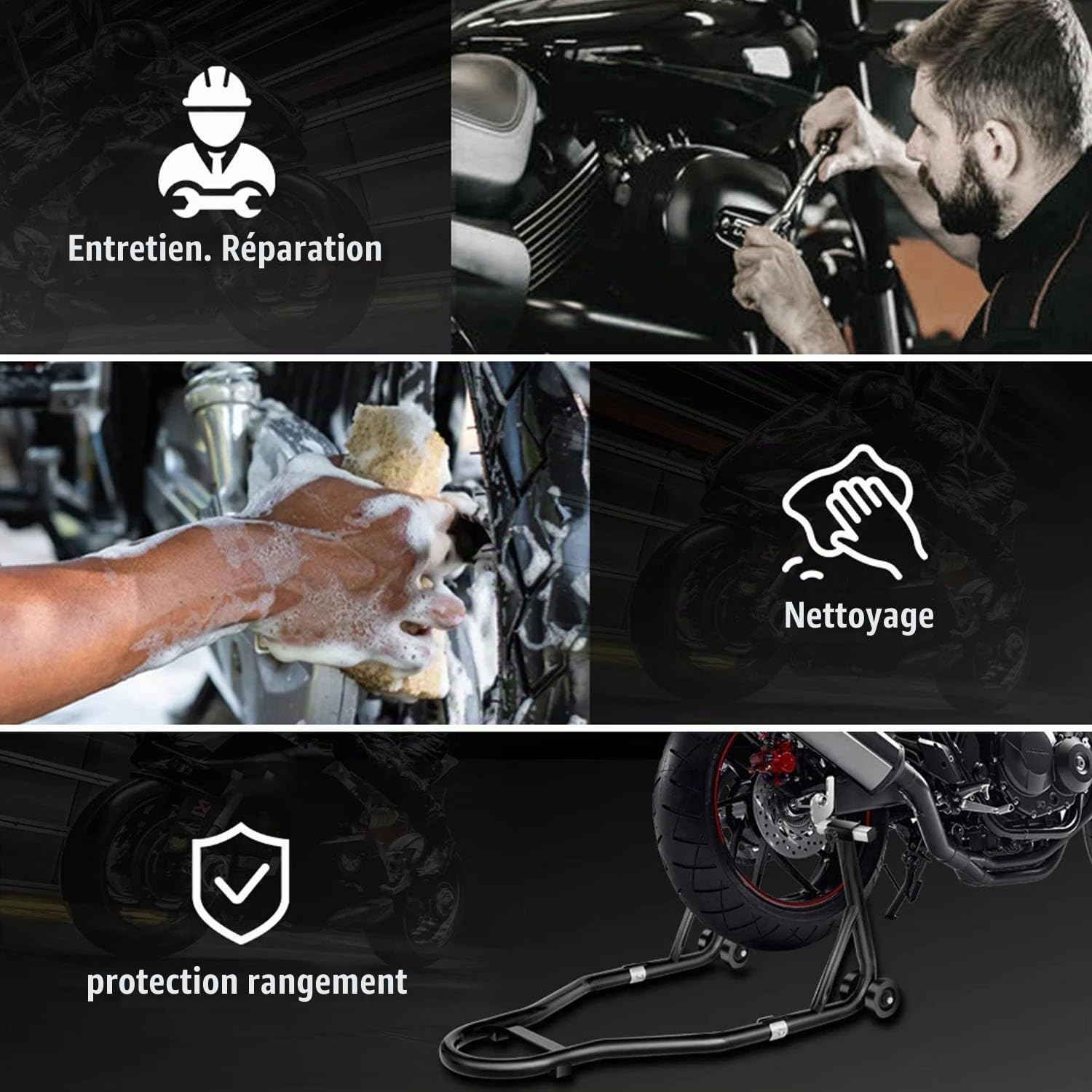 Bequille Atelier Moto,Support Arrière Solide, Support Arrière Universel En Acier Pour Moto, Capacité De Charge De 500 Kg, Haute Stabilité,Adapté Aux Travaux De Réparation Et d'Assemblage