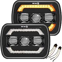 Vista 8 de Sinoparcel Conjunto de Faros Delanteros Redondos de 7 Pulgadas con Anillo Halo DRL/Señal de Giro, Faros LED de Haz Sellado H6024 6024, Reemplazo Más
