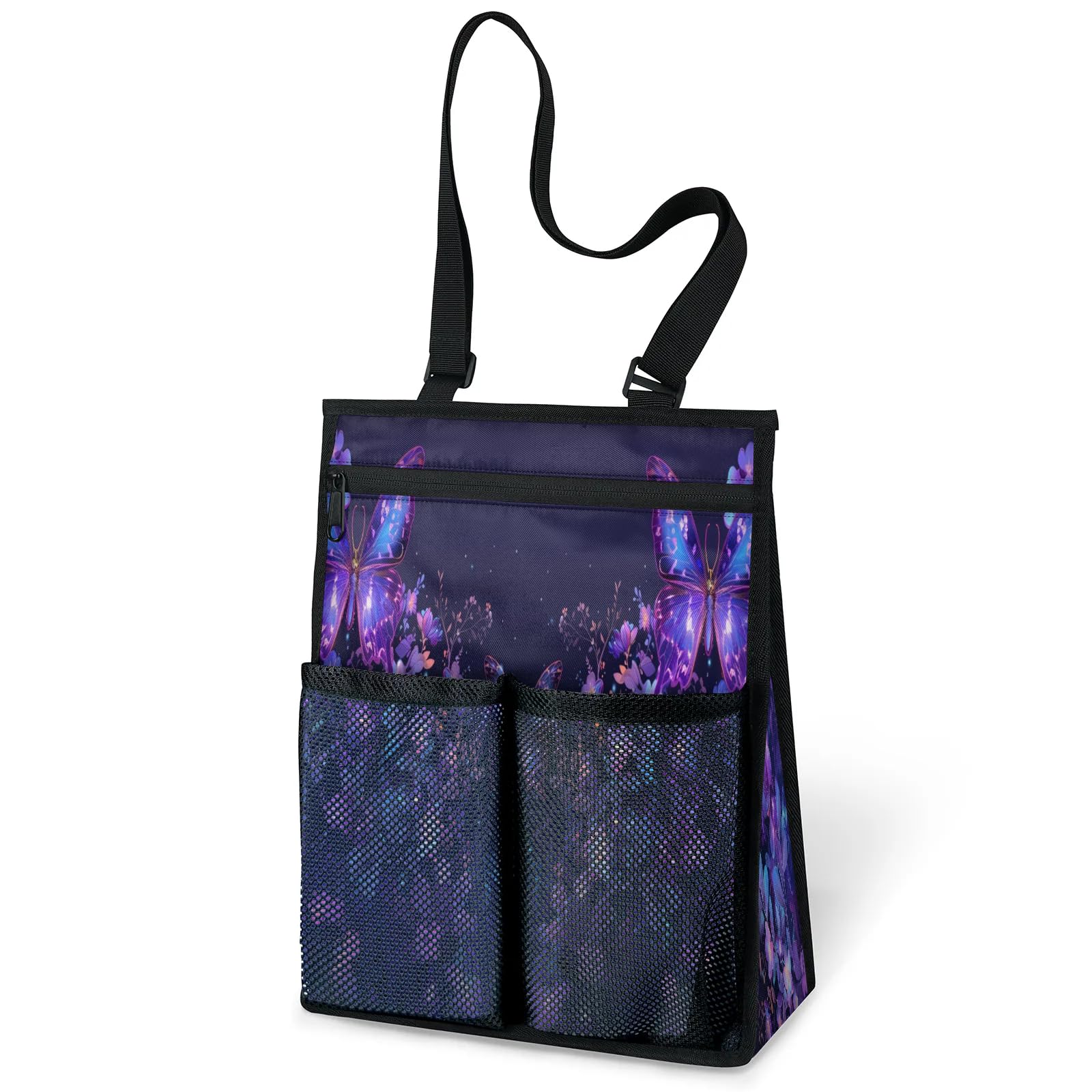 Ourtheme Color Flowers Butterflies Portable Shower Bag for Travel Gym Camp Beach Tote Shower Caddy Bags Hanging Toiletry