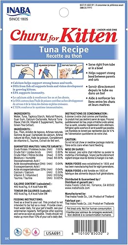 Miniatura 9 de INABA Churu para gatitos, cremoso sin granos, puré de golosinas para gatos con DHA, EPA, vitamina E y taurina, 0.5 onzas cada uno, 24 tubos (4 por