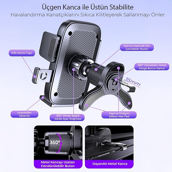 KingMa Metal Kancalı Havalandırma Destekli Araç içi Telefon Tutucu