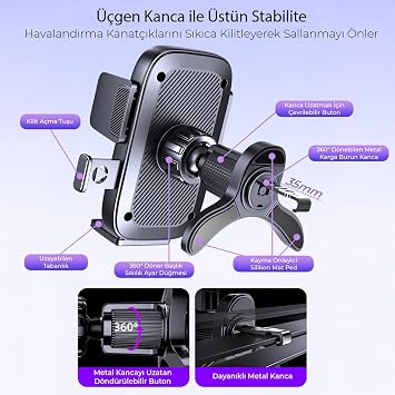KingMa Metal Kancalı Havalandırma Destekli Araç içi Telefon Tutucu