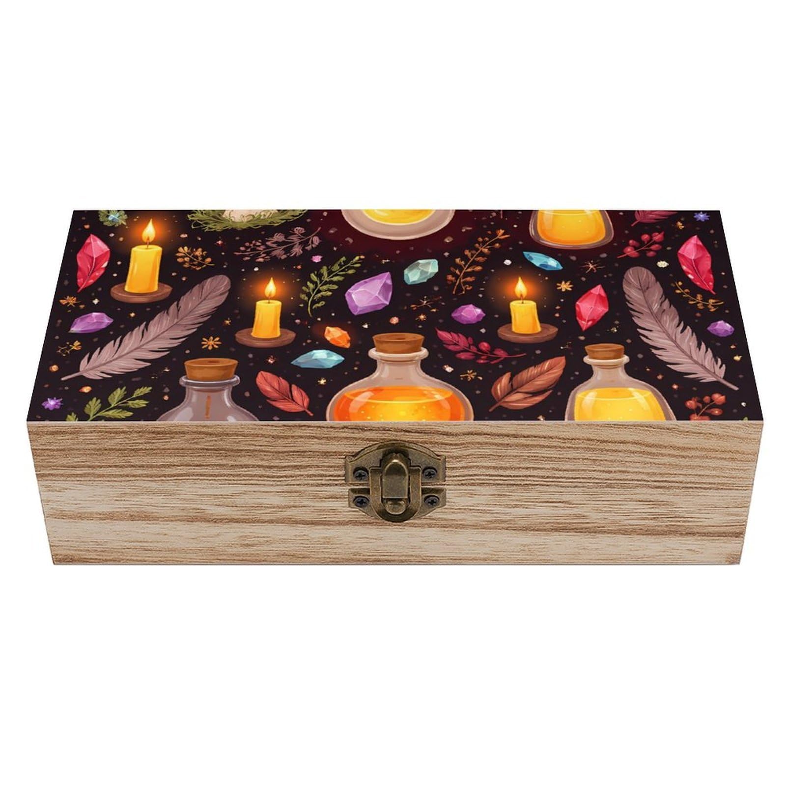 SMAZDFXX Witch Witchy Goth Mushrooms Wooden Storage Box With Hinged Lid Decorative Front Clasp Keepsake Boxes