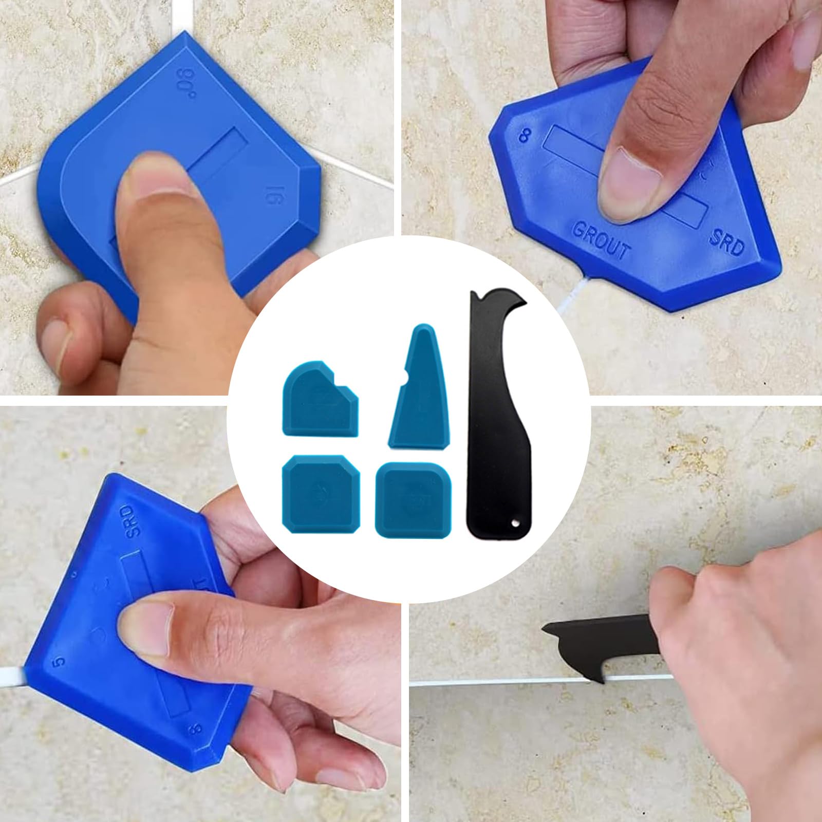 Kit rimozione silicone 5 in 1, coltello giunture acciaio inox, 6 pastiglie intercambiabili
