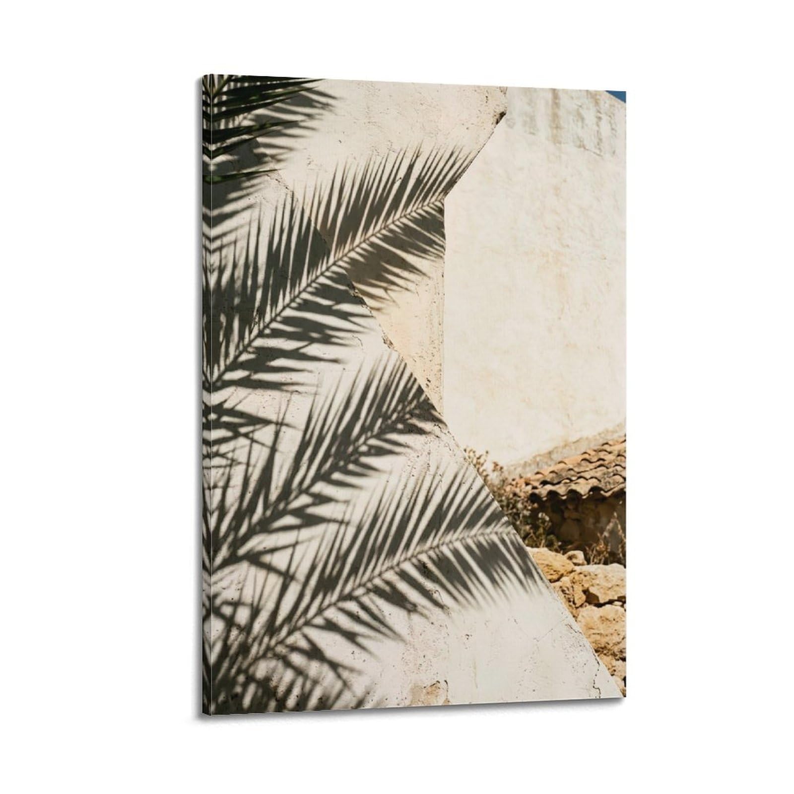 FQNYR Mediterranean Life Photo Shadow Palm Frond Poster Painting Canvas Wall Art Print24x36inch(60x90cm) Frame-style
