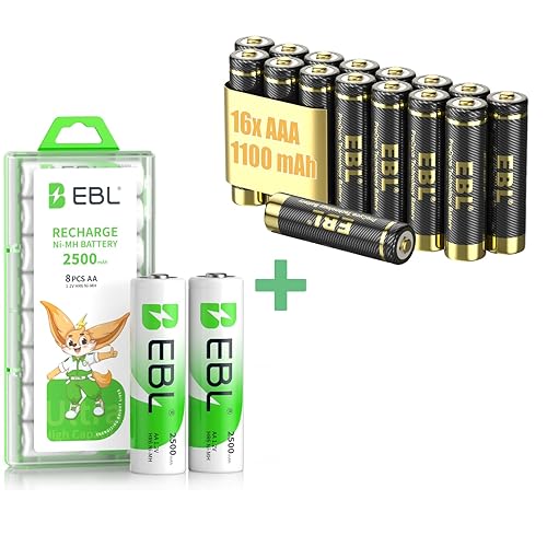 EBL NIMH Baterías AA recargables de 2500 mAh 8 paquetes con pilas AAA recargables 1100mAh 16 paquetes combo
