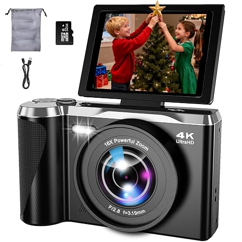 4K Digital Camera for Photography and Video, 56MP Autofocus Vlogging Camera for YouTube, 3" 180° Flip Screen & 16X Digital Zoom, Compact Travel Cameras with 32GB SD Card for Beginners & Adults
