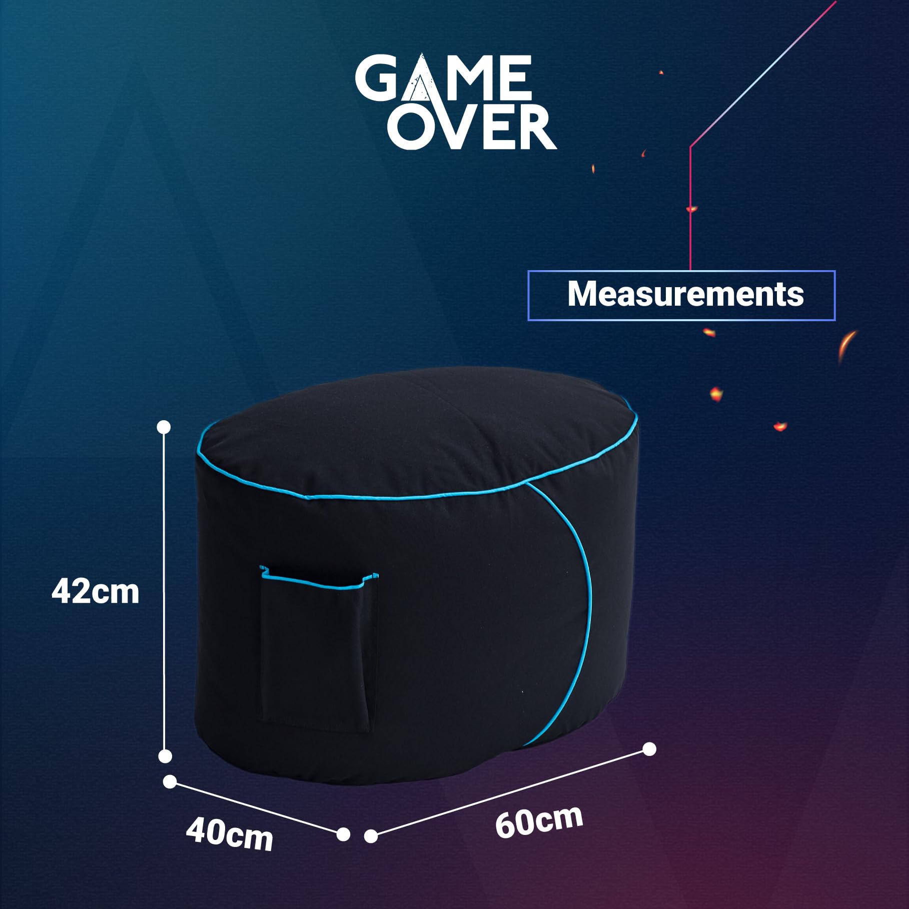 Game Over Reposapies Puff Pera De Video Juegos | Reposo De Pies Sala Interior | Bolsillos Laterales para Controles | Hecho En Reino Unido | Diseño Ergonómico (Lich Blade)