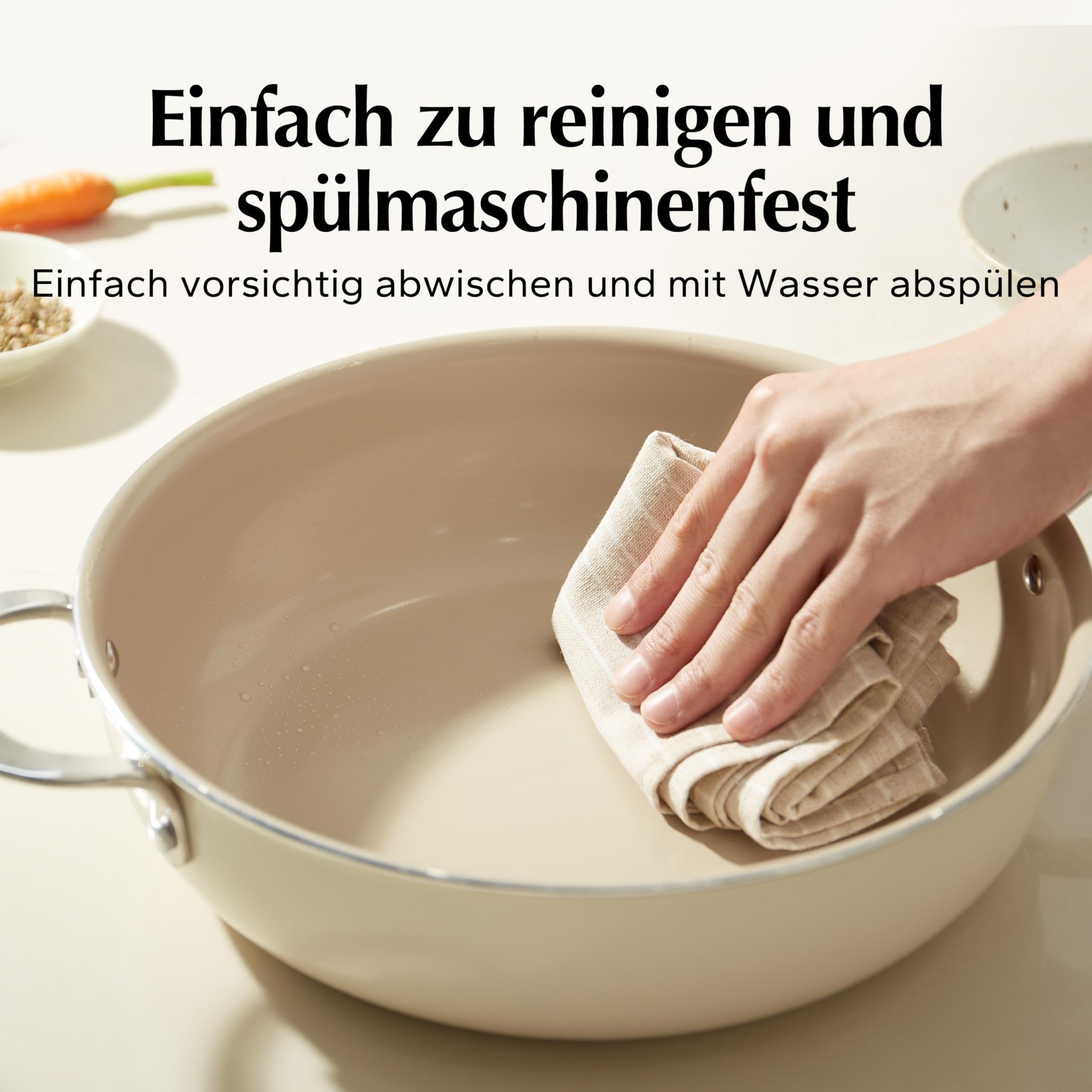 Redchef Sartén de 28 cm, sartén con tapa antiadherente de cerámica, sartén de inducción de cerámica con mango de acero inoxidable, sin PTFE, libre de PFOA, sin PFAS, apta para horno, apta para