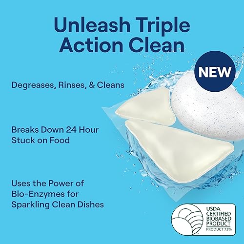 Miniatura 3 de Seventh Generation Paquetes de detergente para lavavajillas de triple acción limpiadora automática con poder de bio-enzima, libre y transparente,