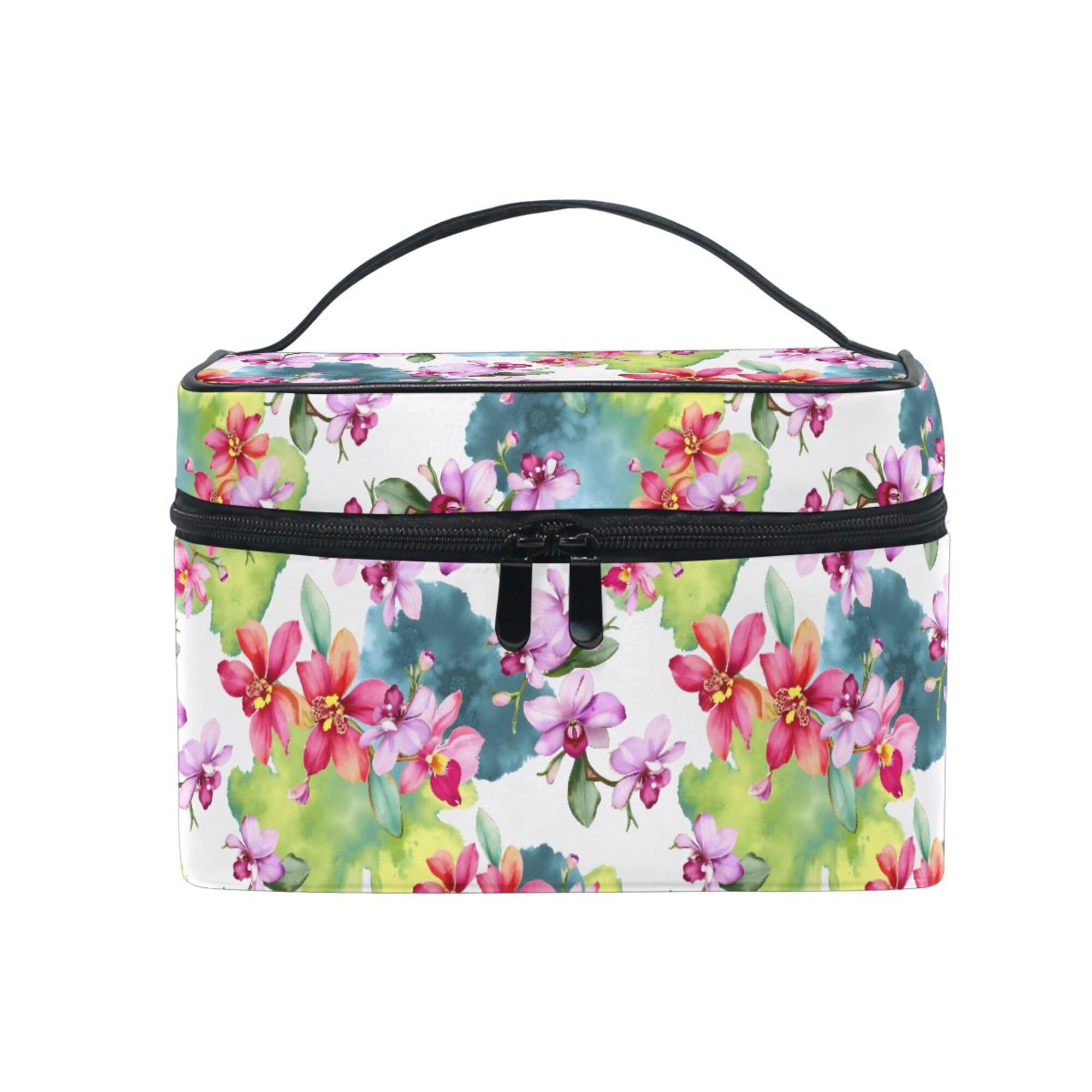 MNSRUU Makeup Bag, Hand Painted Orchid Travel Makeup Organizer Bag Cosmetic Cases Toiletry Bags for Girl Women Ladies
