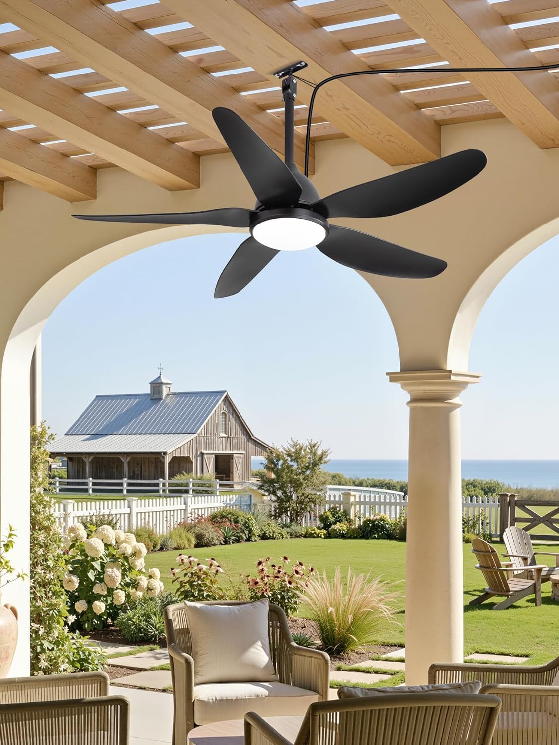 IP65 Ventilateur de plafond Extérieur avec Éclairage 116cm étanche LED Plafonnier Ventilateur Silencieux 6 Vitesses Dimmable Ceiling Fan with Light pour Terrasse Gazebo, avec télécommande Noir