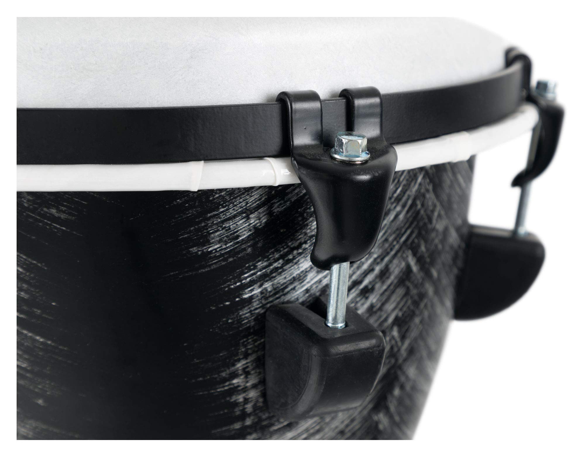 XDrum Djembe 10" Silver Brush, Djembe estilo africano, Altura: 20" (50 cm) | Diámetro: 10" (25 cm), Fabricado en PVC, 6 tornillos de afinación, Piel sintética con aspecto natural, Base de goma, Peso: 2