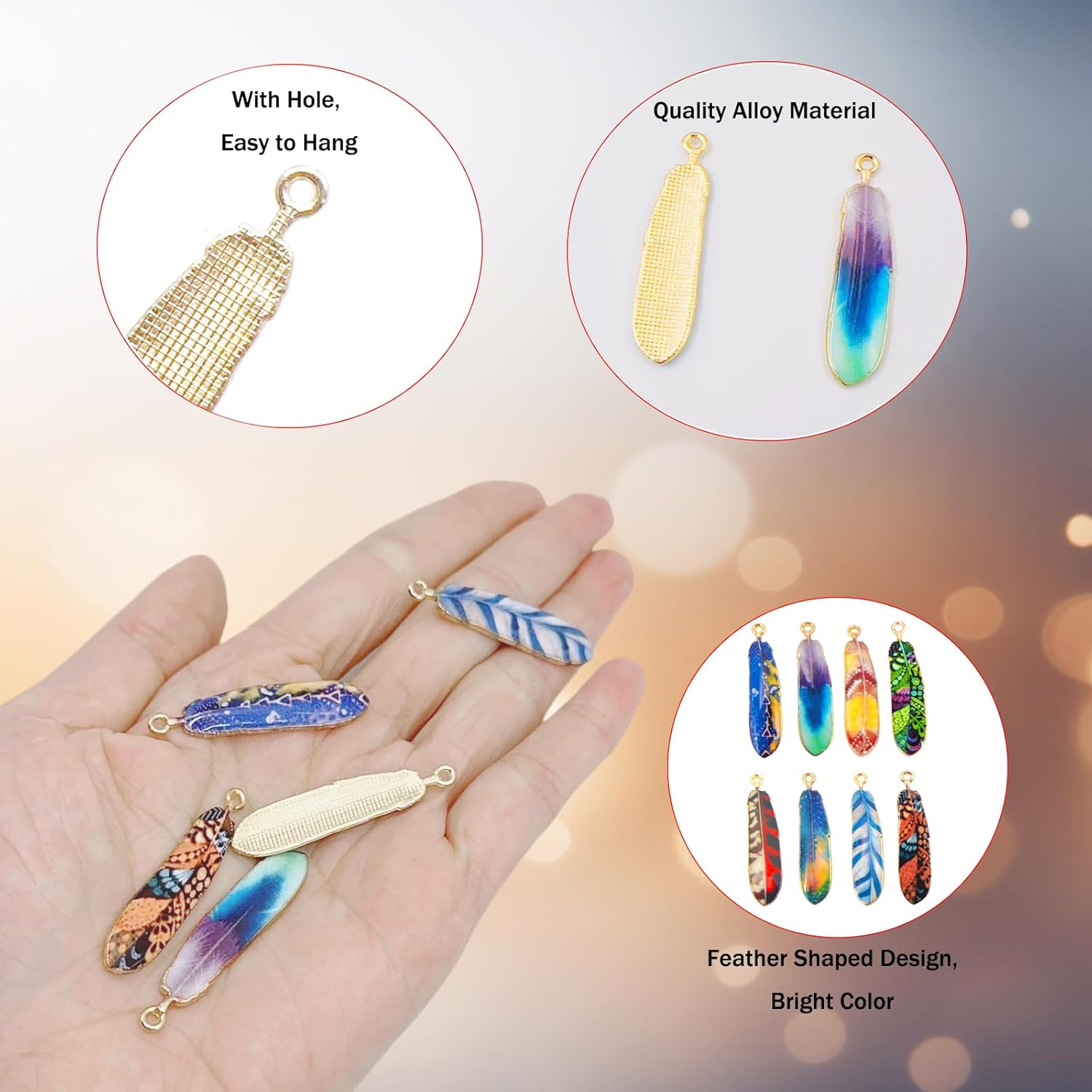 40 PCS Feather Charms, Colorful Native American Pendants Beads Alloy Flower Printed Leaf Plumage Enamel Feather Charms for Jewelry Making Bulk, with Box - Image 3