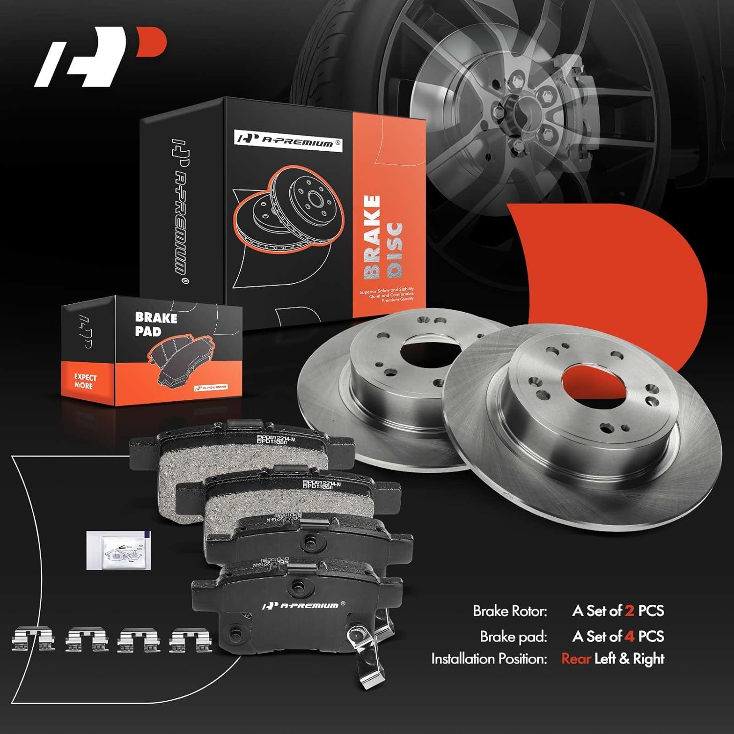 A-Premium 11.09 inch (281.6mm) Rear Solid Disc Brake Rotors + Ceramic Pads Kit Compatible with Honda and Acura Models - Accord 2008-2017, TSX 2009-2014, 6-PC Set