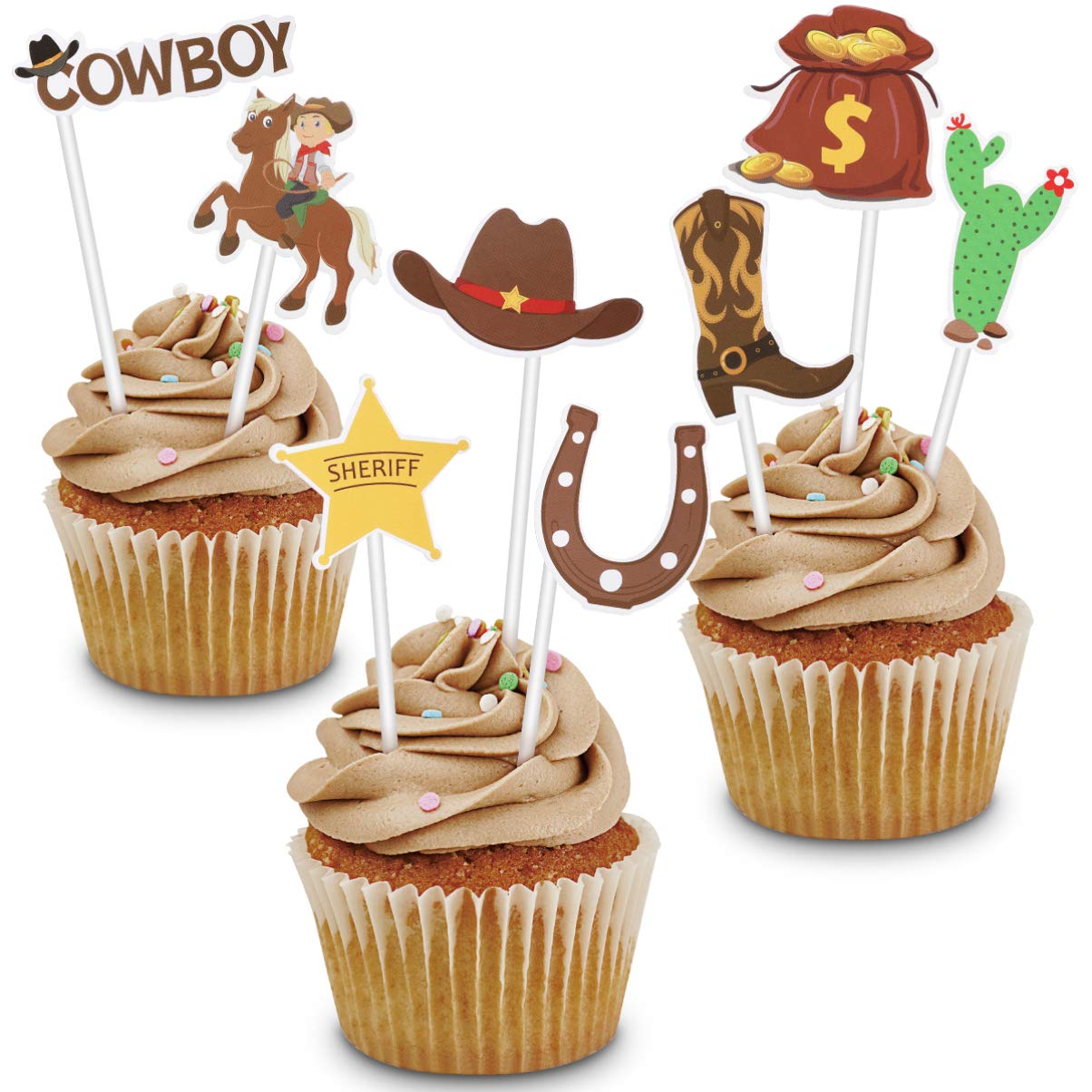 Buy Amosfun 72PCS Cowboy Cupcake Toppers Little Western Cowboy Party