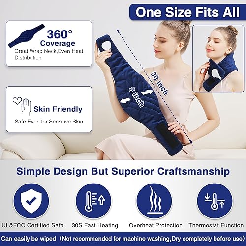 Miniatura 5 de AOBOCO Almohadilla térmica eléctrica para el cuello, 30 x 8 pulgadas, envoltura térmica para el cuello para rigidez al dolor, ajuste de temperatura