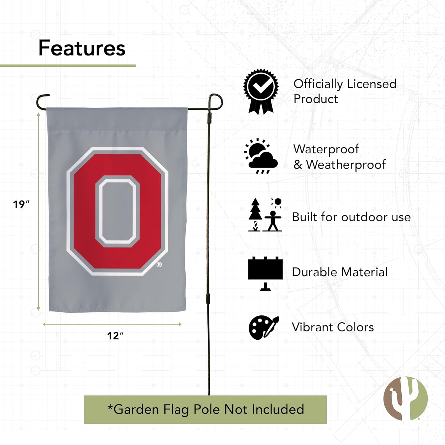 Desert Cactus The Ohio State University TOSU Garden Flag – 19 x 12 inch Ohio State Buckeyes Banner, For Outdoor Display and Events (Design C) - Image 4