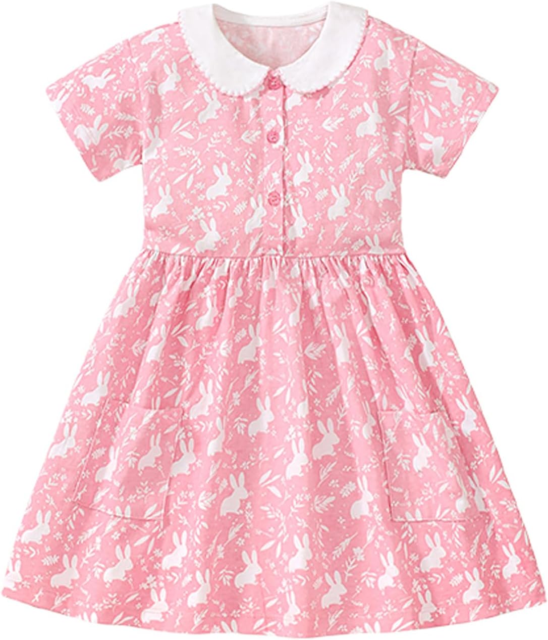 HILEELANG Toddler Girl Short Sleeve Dress Cotton Casual Spring Summer Easter Applique Playwear Dresse Size 2-8 Yeras - Image 4