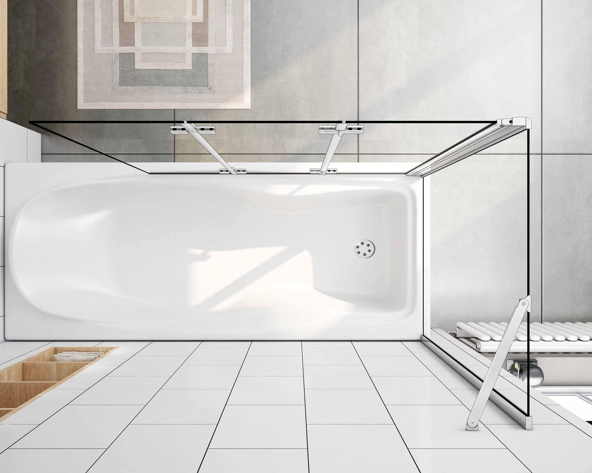 AICA Mampara de Bañera Abatible 3 Hojas con un Panel Fijo Cristal Antical 6mm 3 veces plegable Tamaño:(1193-1213) x(678-698) x1400mm