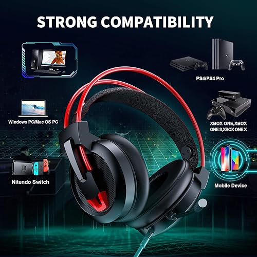 Miniatura 5 de Auriculares para juegos auriculares estéreo con cancelación de ruido y micrófono auriculares sobre la oreja para computadora portátil PS4