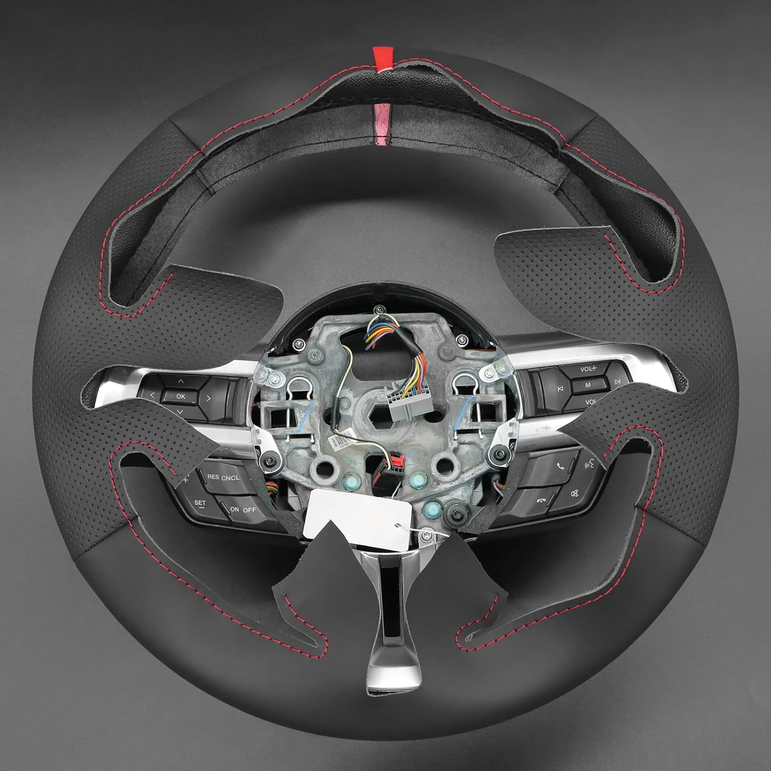 MEWANT Hand Stitched Steering Wheel Cover Wrap for Ford Mustang 2015-2023 Steering Wheel Accessories for Ford Mustang
