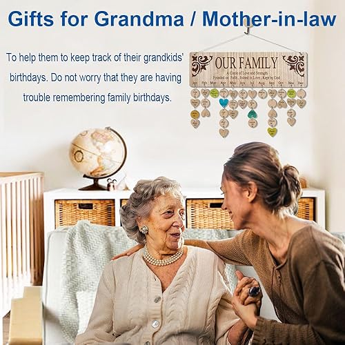 Miniatura 4 de Regalos de cumpleaños para la abuela, calendario de madera para seguimiento de cumpleaños, día de la madre, regalos de cumpleaños para mamá, placa