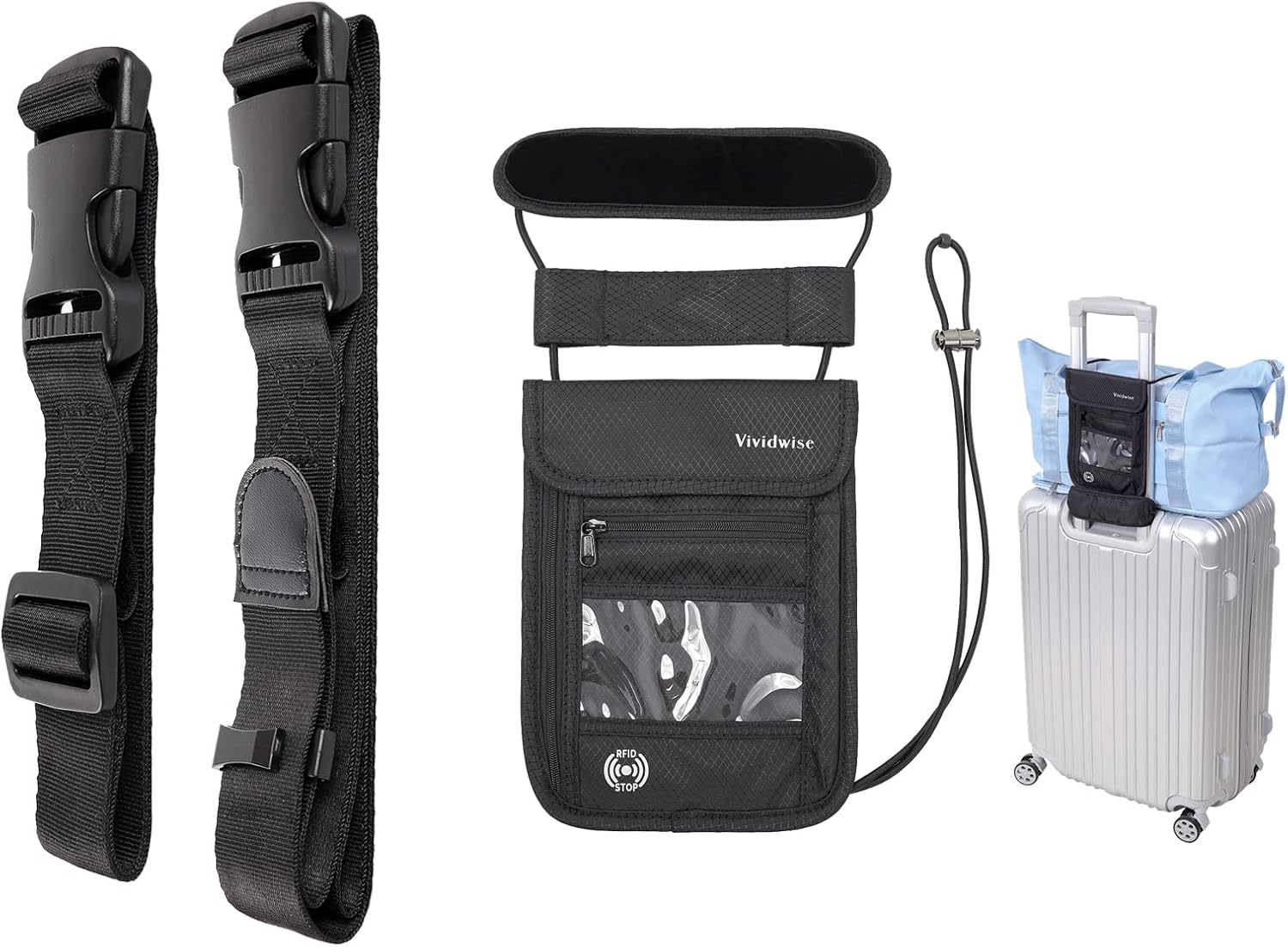 Vividwise Luggage Connector Straps with Nylon Elastic Bag