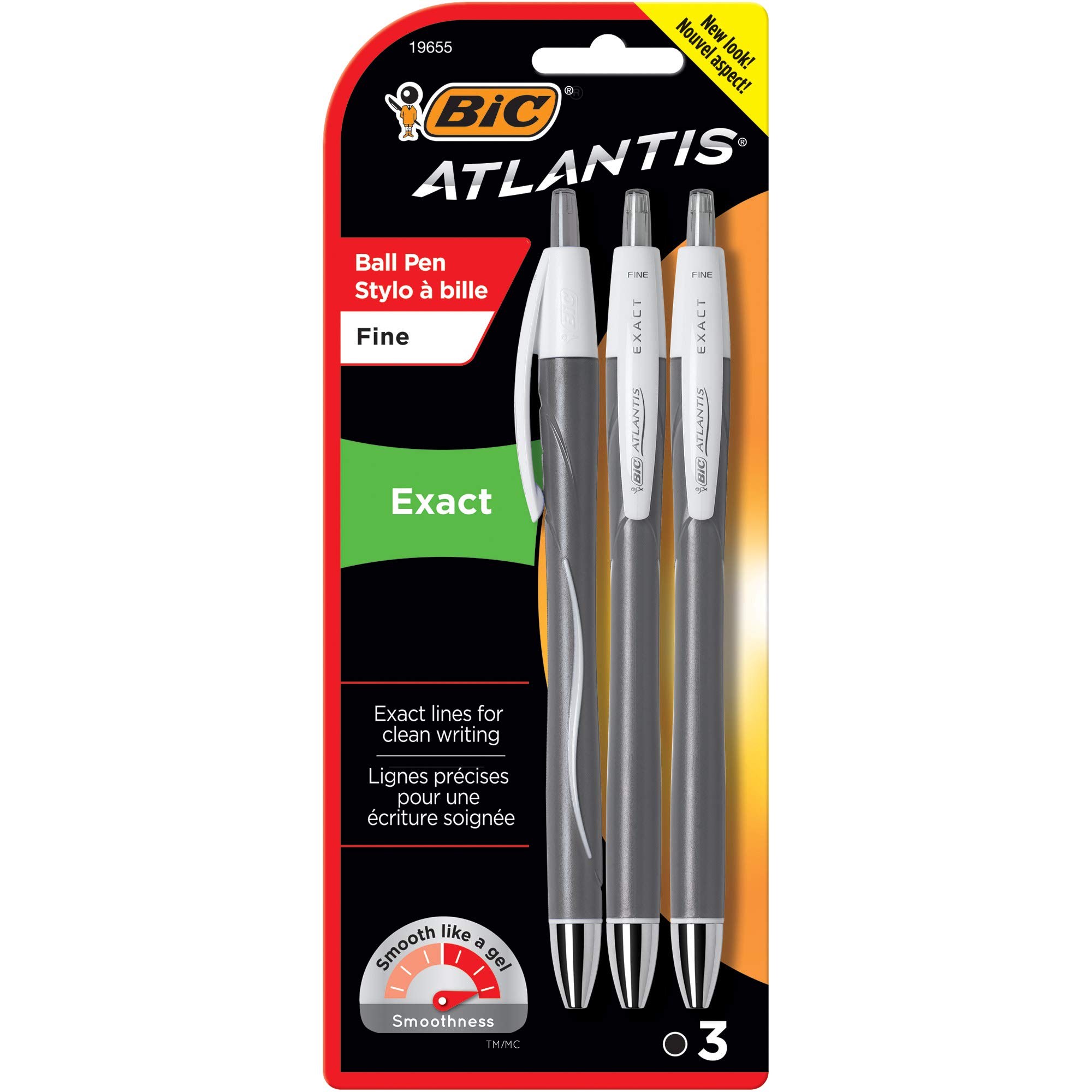 BIC Atlantis Exact Retractable Ball Pen, Fine Point (0.7 mm), Black, 3-Count