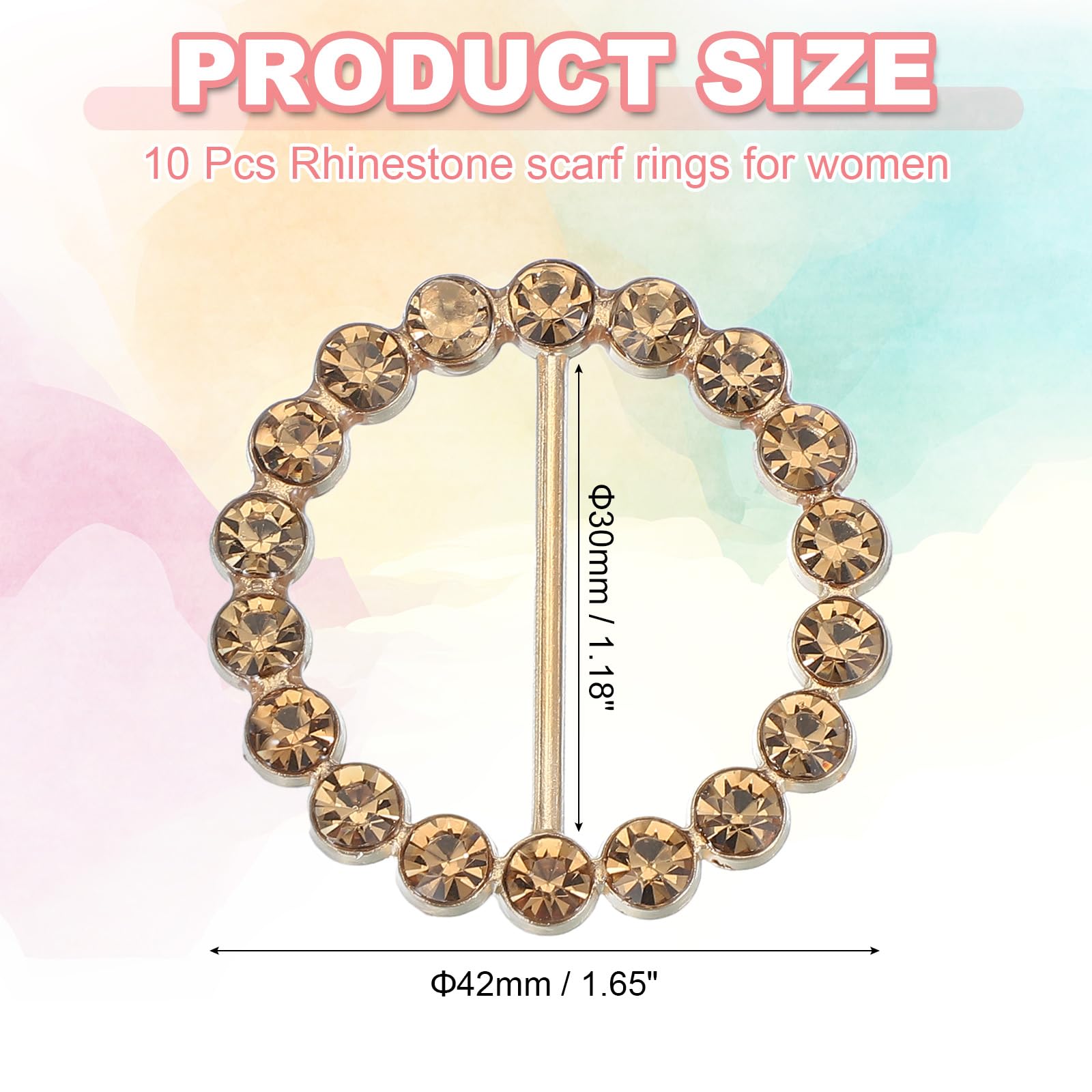 PATIKIL 10 Pcs Silk Scarf Ring Clip Bling Rhinestone T-Shirt Clips Tie Waist Knotted Buckle Rings Metal Circle Buckles for Women Fashion Scarves Hat Decor Wrap Holders - Image 2