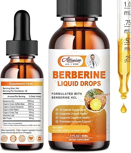 Suplemento de berberina en gotas líquidas con canela de Ceilán, melón amargo para el sistema inmunológico y el sistema digestivo, berberina premium