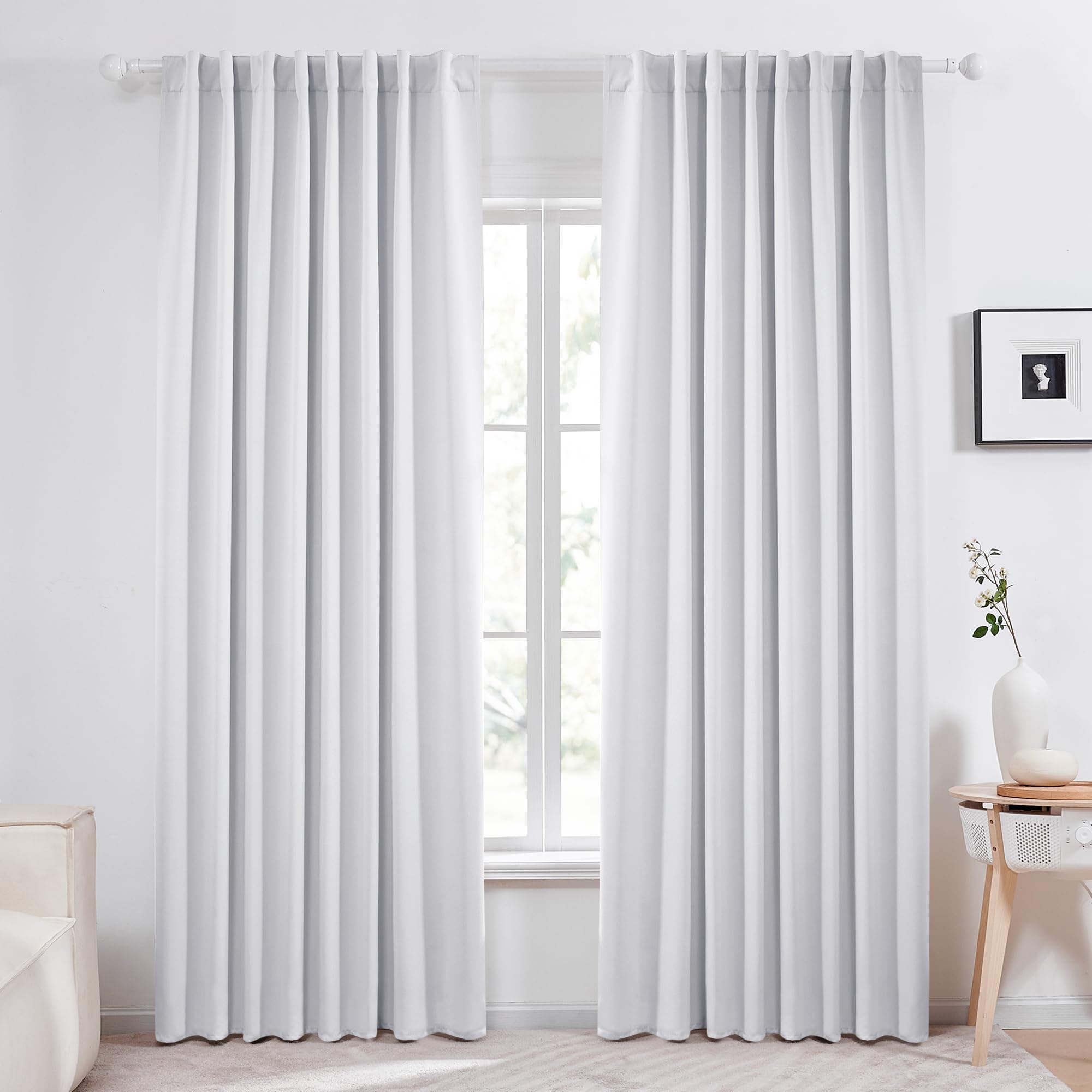 Deconovo Solid Back Tab Curtains Blackout Curtains, Thermal Insulated Drapes and Curtains for Living Room, Room Darkening Curtains for Bedroom - 70x95 Inch, Light Silver Grey, Set of 2