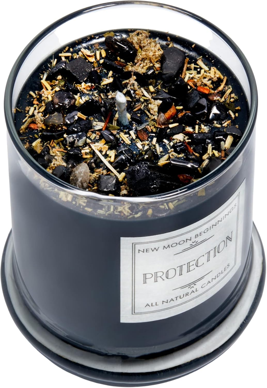 Protection Candles by New Moon Beginnings - Grounding & Intention Candle - Black Candle - Soy Candle - Protection Crystals