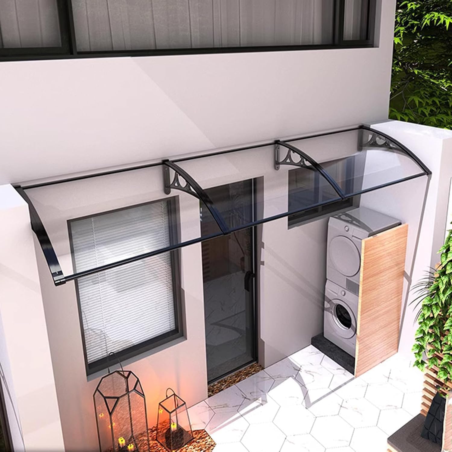 Window Door Patio Awning Front Canopy Rain Shelter Transparent Polycarbonate Cover,with Aluminium Frame,Outdoor Patio Porch Awning Window Garden, Porches, Exterior, 60x560cm/24 x220