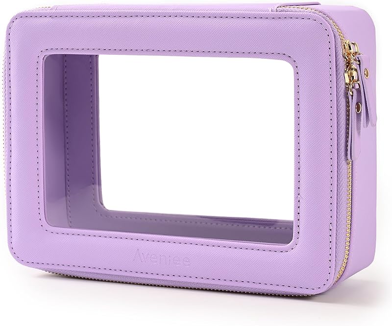 Aveniee Necessaire Organizadora de Maquiagem Transparente Lilás com Zíper, Couro Sintético, 20,07 cm x 16,51 cm x 7,62 cm