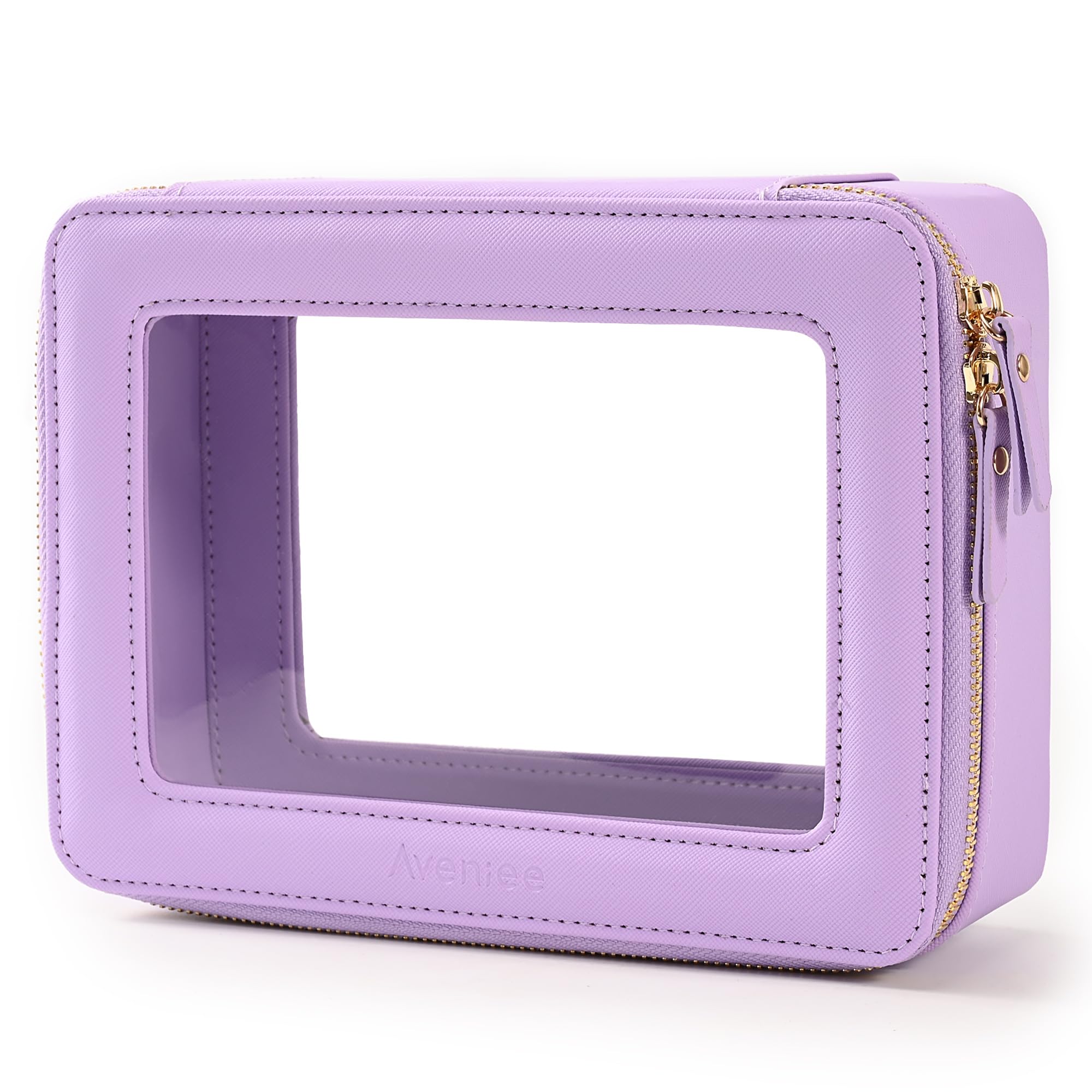 Aveniee Beauty case trasparente piccola, mini beauty case da viaggio organizer per cosmetici, approvato dalla TSA, custodia trasparente con cerniera, essenziale per auto per donne e uomini, Lilla