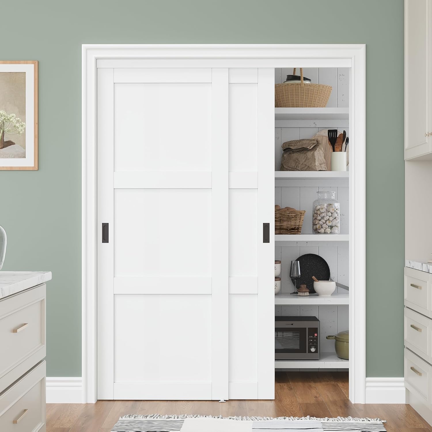 Bypass Solid Core Sliding Closet Door 60x80, Double Closet Panels with Hardware & Fascia, Interior Sliding Door with Effective Sound Reduction, No Assembly Required Panels