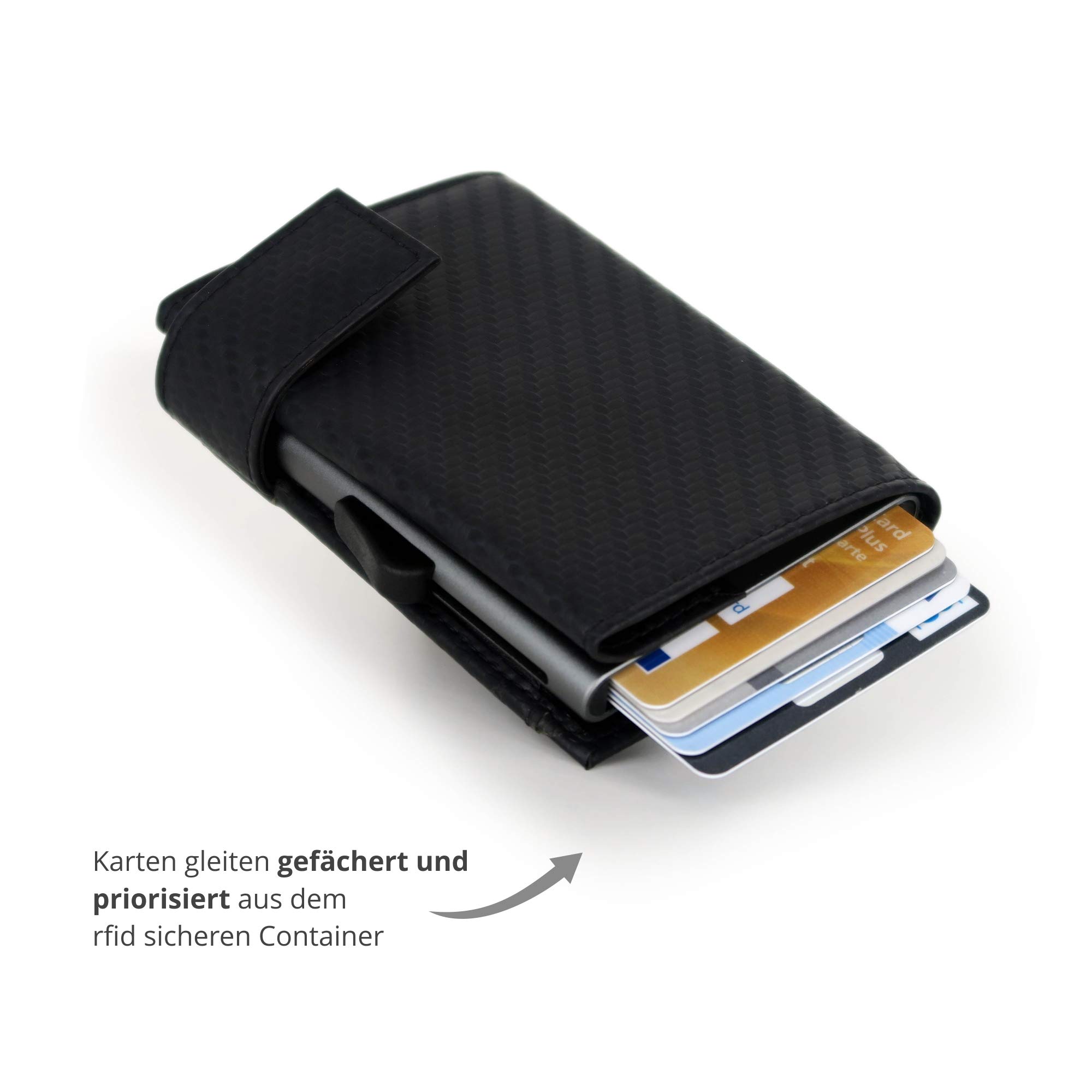 SecWal Kartenetui mit Münzfach Reißverschluss (Schwarz Carbon)