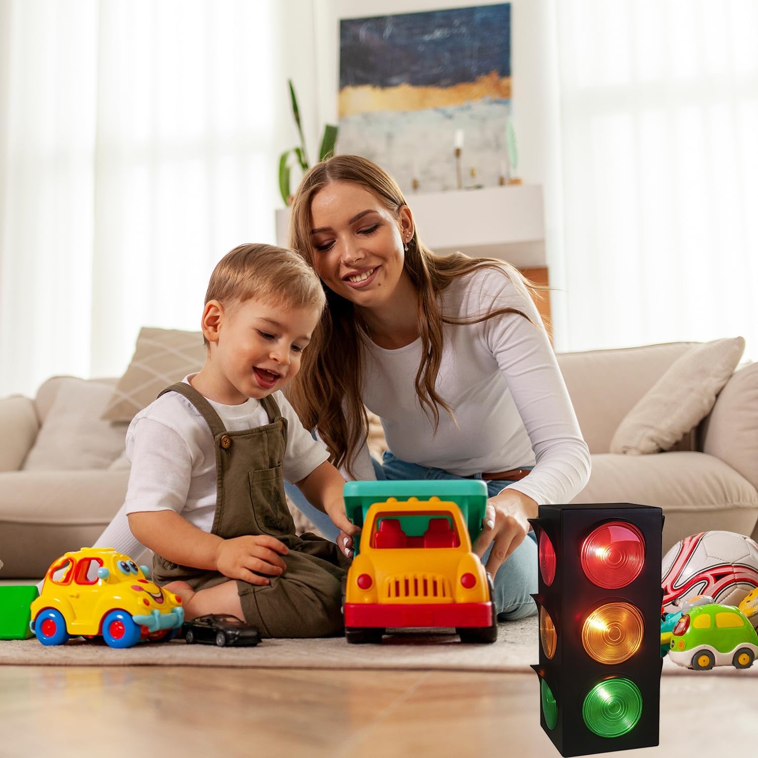 The Dreidel Company Traffic Stop Light Lamp Prop, Simulates Traffic Stop Light, AC Power Plug-in, 12.25" Inches