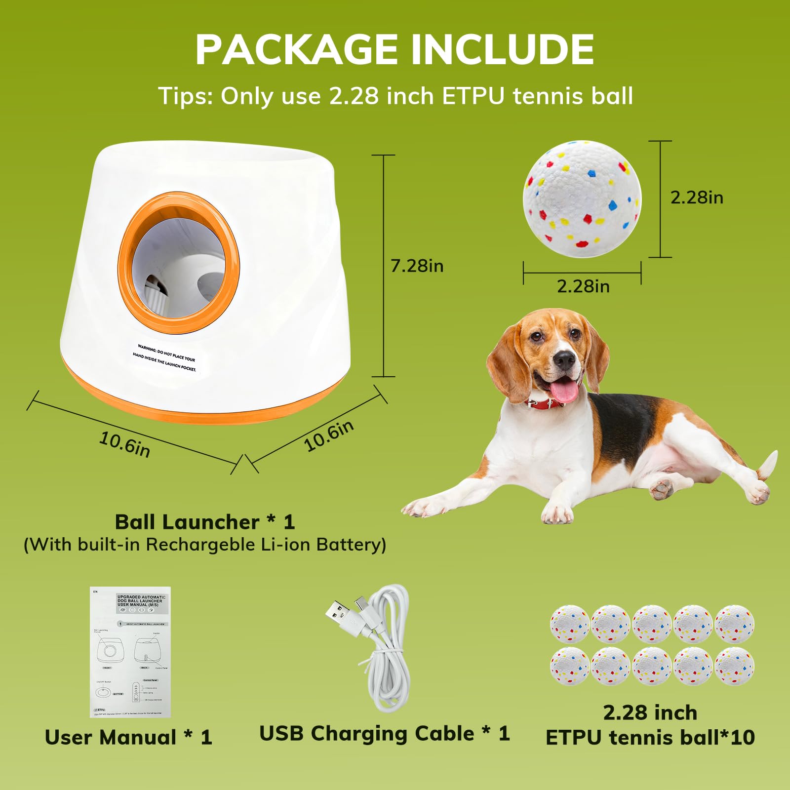 Automatic Dog Ball Launcher for Small/Medium Dogs - Small Silent Design, 3 Distance Settings (20ft/33ft/46ft), Rechargeable, 10 Durable 2.3" Balls Included (Dog Ball Launcher-Orange) - image 7