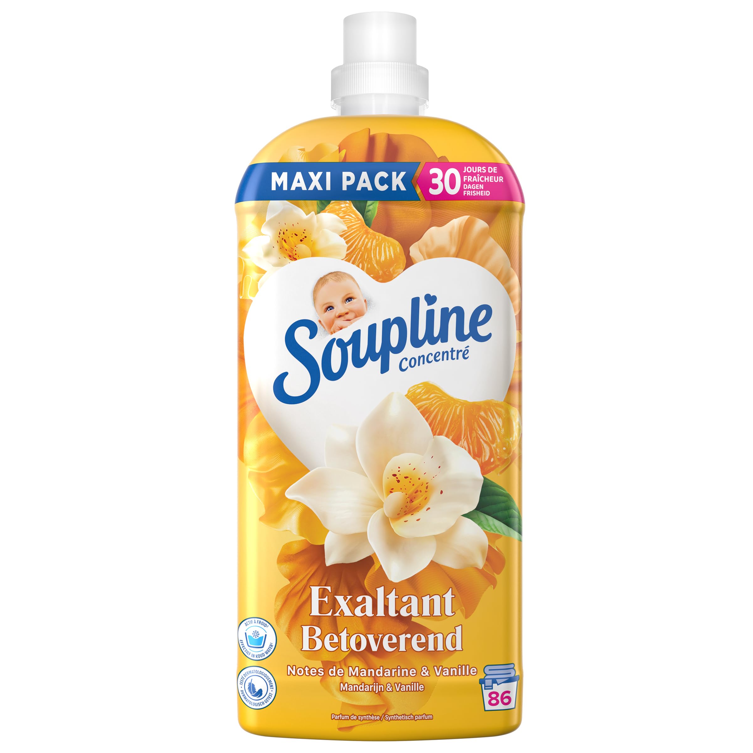 SOUPLINE - Adoucissant Concentré Ultra Emotion - Vanille & Mandarine - Lot de 6 x 1,8L